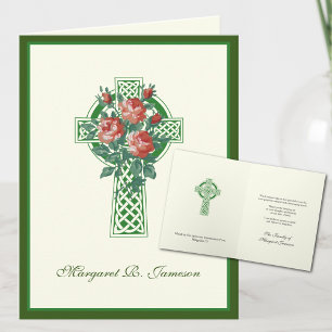Carte De Remerciements Trèfles Croix Celtique Irlandaise Roses Rouges Con