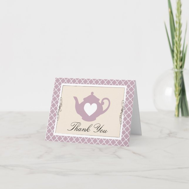 Carte de remerciements Trellis Chic Tan & Purple T (Devant)
