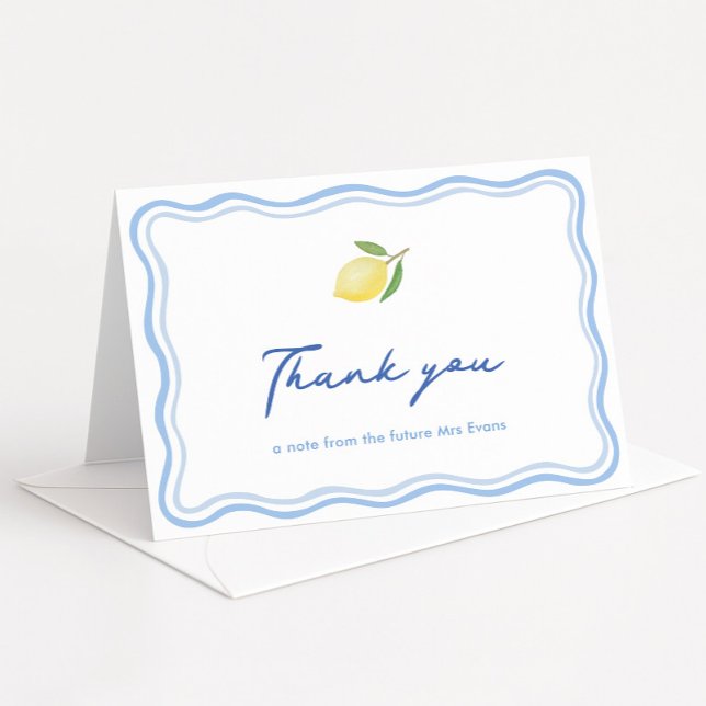 Carte De Remerciements Trendy Doodle Border Dolce Vita Fête des mariées (Boho italian check tablecloth dolce vita wavy border citrus lemon thank you card)