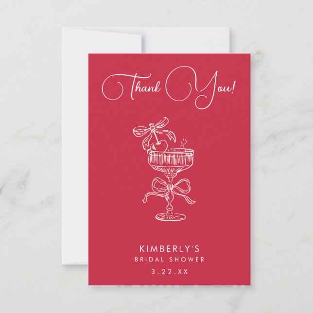 Carte De Remerciements Trendy Red She's The Cherry On Top Bridal Shower (Devant)
