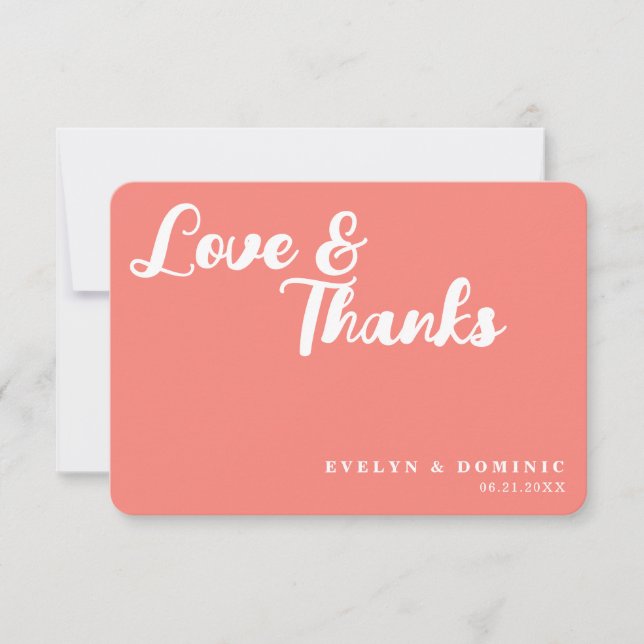 Carte De Remerciements Trendy Script Coral Pink Love & Thanks Wedding (Devant)