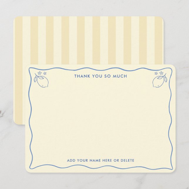 Carte De Remerciements Trendy Squiggle Border Lemon Doodles Bridal Shower (Devant / Derrière)