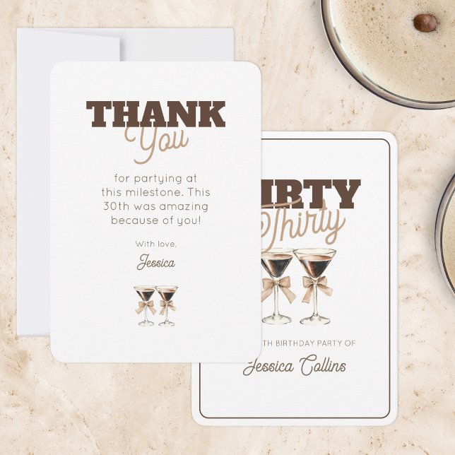 Carte De Remerciements Trente Sale Coctail Espresso Martini 30 Anniversai (Dirty Thirty Coctail Espresso Martini 30 Birthday Thank You Card)