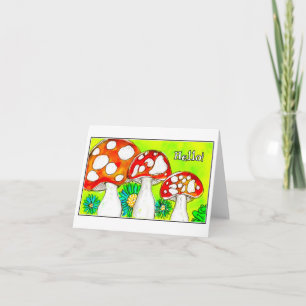 Carte De Remerciements Trio de Champignons Rouges Fantaisistes Bonjour Ar