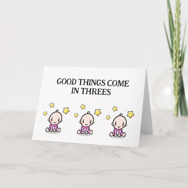Carte De Remerciements Triplets Félicitations Card, 3 filles, (Devant)