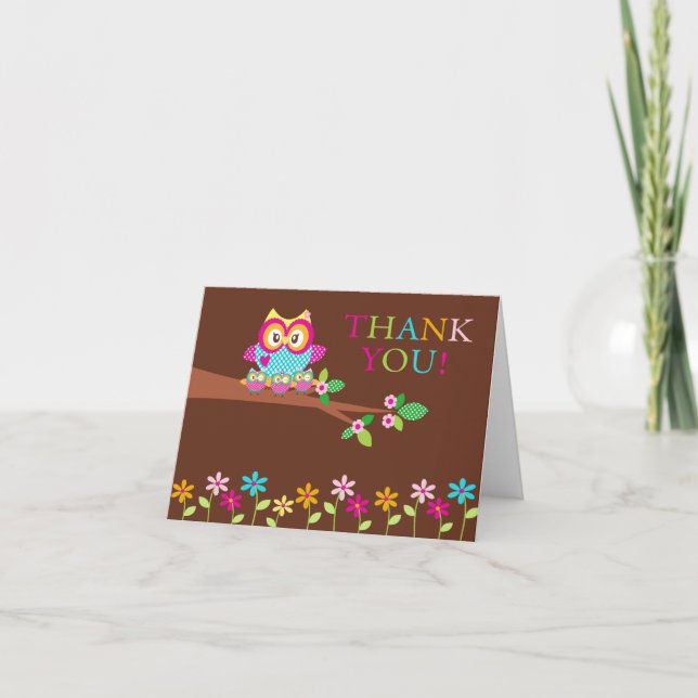 Carte De Remerciements Triplets Owl Thank You Note Card (Devant)
