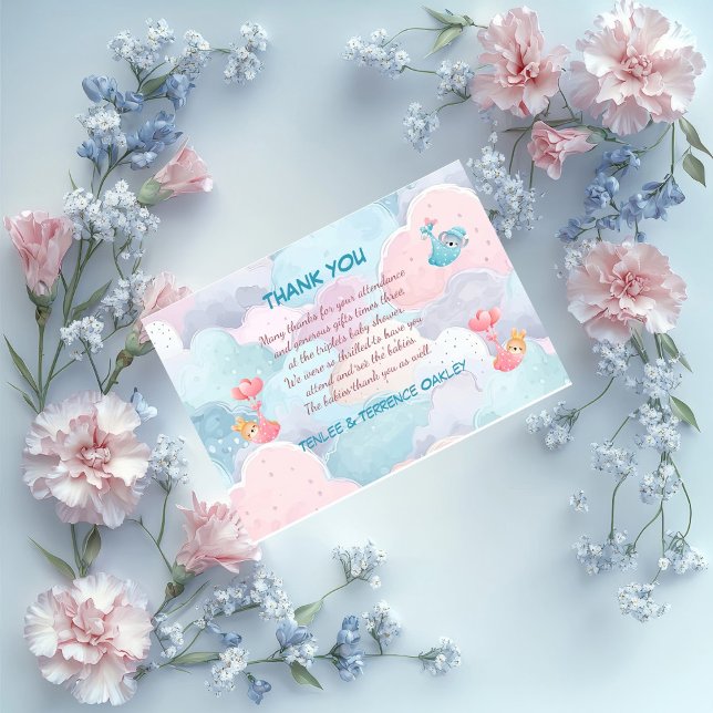 Carte De Remerciements Triplets Two Girls and A Boy Thank You (Créateur téléchargé)