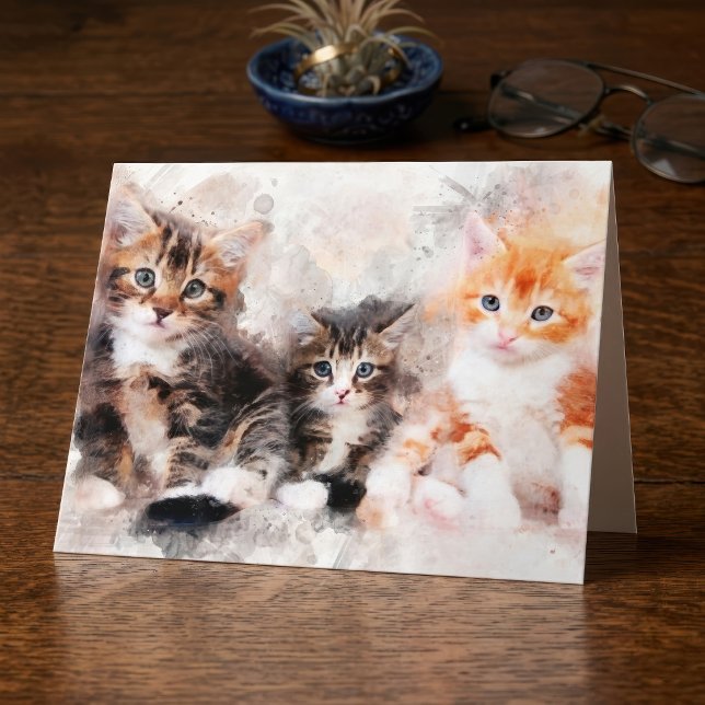 Carte De Remerciements Trois beaux et mignons chatons aquarelle (Three beautiful and cute kittens watercolor. thank you card)