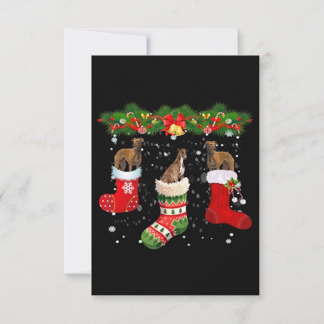 Carte De Remerciements Trois Chiens Greyhhound dans le Père Noël de Noël (Devant)