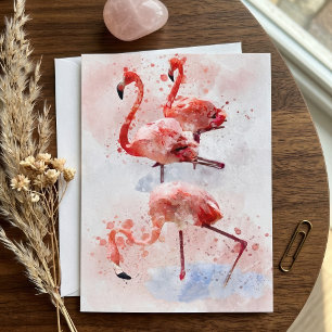 Carte De Remerciements Trois flamants roses en impression d'art à l'aquar