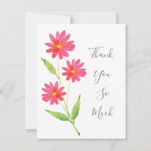 Carte De Remerciements Trois marguerites aquarelle rose corail
