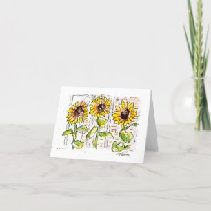Carte De Remerciements Trois Mercis d'aquarelle de tournesol