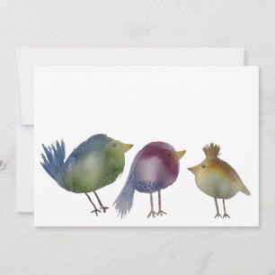 Carte De Remerciements Trois Petits Oiseaux, Peinture Aquarelle