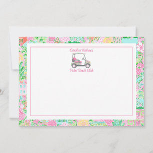 Carte De Remerciements Trolley de golf personnalisé rose et vert Palm Bea