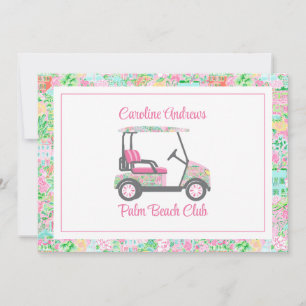 Carte De Remerciements Trolley de golf personnalisé rose et vert Palm Bea