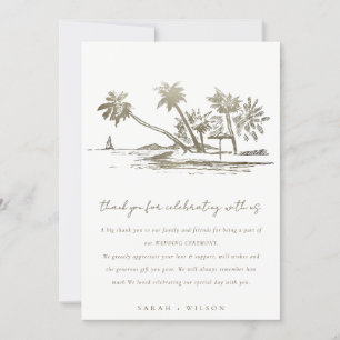 Carte De Remerciements Tropical Beach Palm Tree croquis Pale Gold Mariage