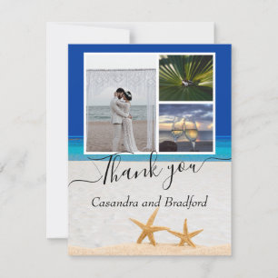 Carte De Remerciements Tropical Beach Starfish dans Sand Mariage Bleu fon