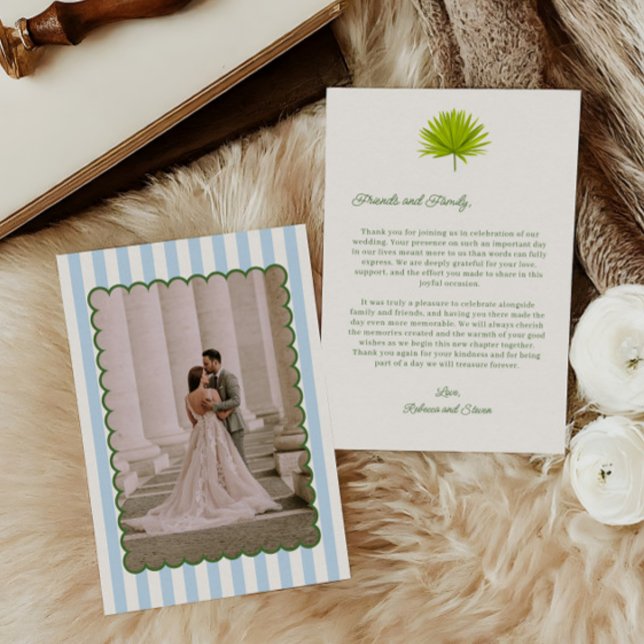 Carte De Remerciements Tropical Cabana Striped Wedding Photo  (Créateur téléchargé)