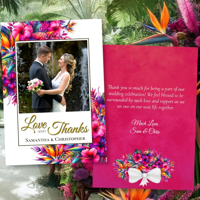 Carte De Remerciements Tropical Garden Love & Thanks Mariage Photo & Note (Front/Back)