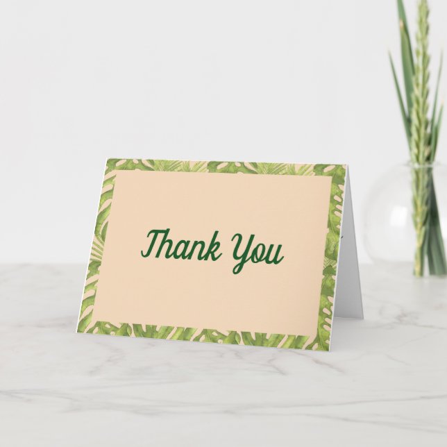 Carte De Remerciements Tropical Green et Blush Mariage (Devant)