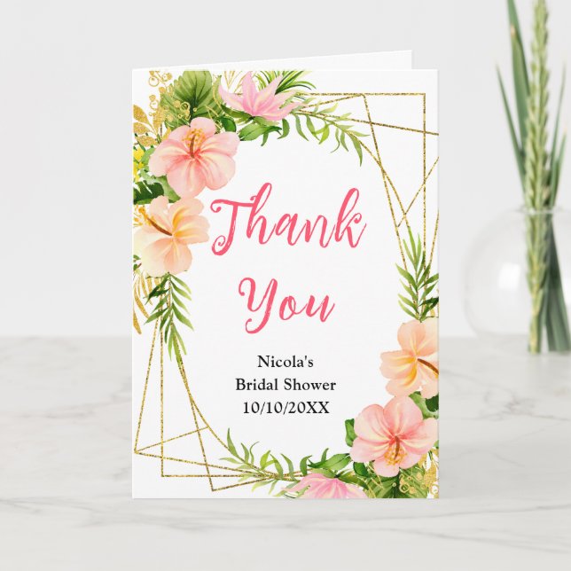 Carte De Remerciements Tropical Jungle Floral Bridal Shower (Devant)