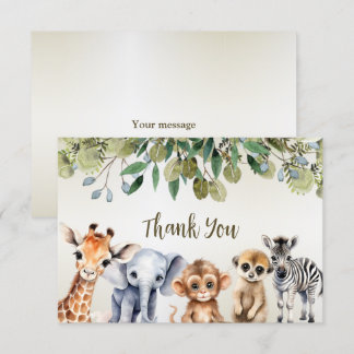 Carte De Remerciements Tropical Jungle Safari Animaux Green Feuilles Part