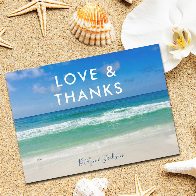 Carte De Remerciements Tropical Ocean Waves Love & Thanks Beach Wedding (Créateur téléchargé)