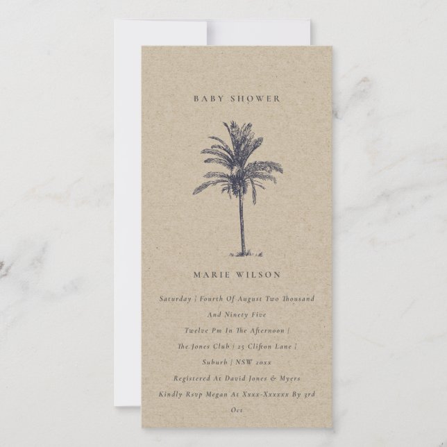 Carte De Remerciements Tropical Palm Tree Marine Baby shower Kraft Invita (Devant)