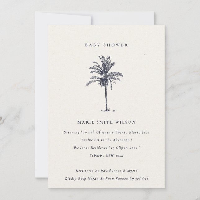Carte De Remerciements Tropical Palm Tree Marine Baby shower Kraft Invita (Devant)