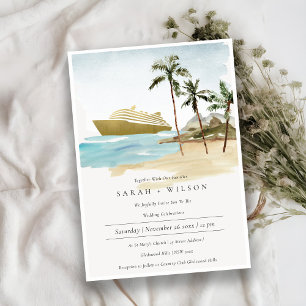 Carte De Remerciements Tropical Seascape Beach Cruise Palm Wedding Invite