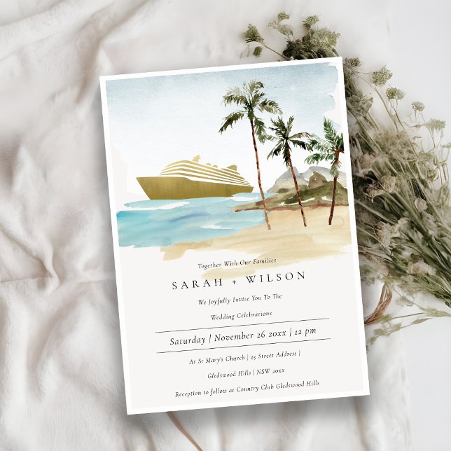 Carte De Remerciements Tropical Seascape Beach Cruise Palm Wedding Invite (Créateur téléchargé)