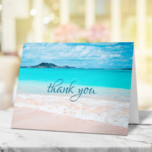 Carte De Remerciements Tropical Sunny Hawaii Turquoise Beach Script photo