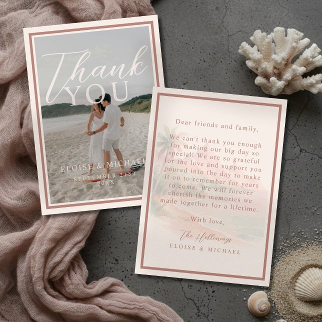 Carte De Remerciements Tropical Sunset Island Beach Wedding Photo (Tropical Sunset Island Beach Wedding Photo Thank You Card)