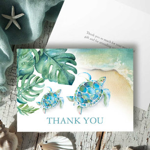 Carte de remerciements tropicale Aquarelle Tortue