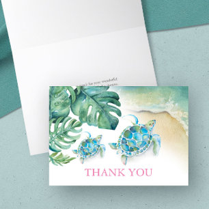Carte de remerciements tropicale Aquarelle Tortue