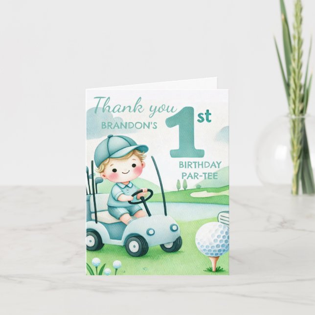 Carte De Remerciements Trou en un 1er anniversaire Boy Golf Par tee (Devant)