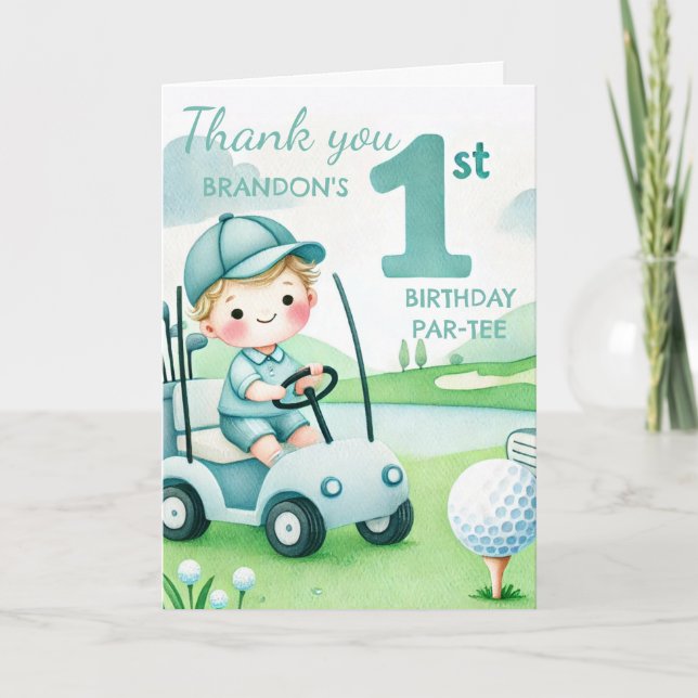 Carte De Remerciements Trou en un 1er anniversaire Boy Golf Par tee (Devant)