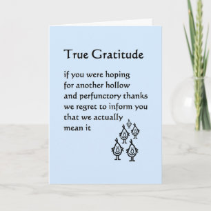 Carte De Remerciements True Gratitude - un poème de remerciement amusant