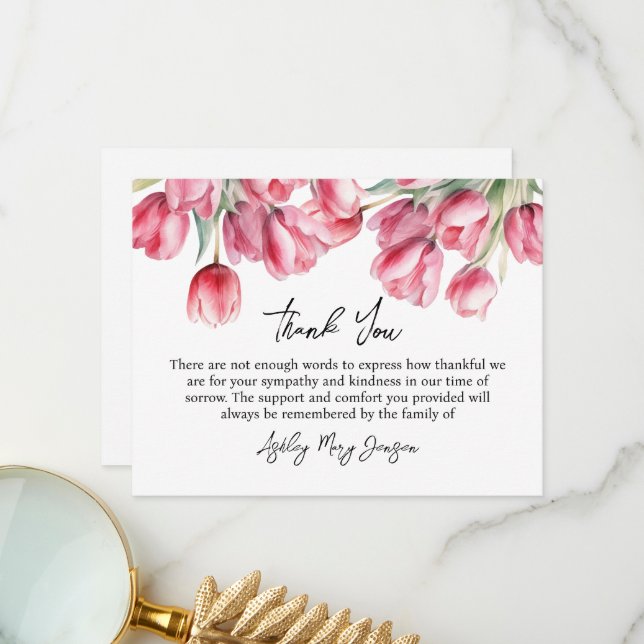 Carte De Remerciements Tulip Funeral Thank You Card Bereavement (Devant/Arrière en situation)