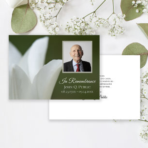 Carte De Remerciements Tulipe blanche sur mémorial de funérailles vert sy