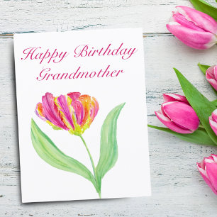 Carte De Remerciements Tulipe rose chaud aquarelle anniversaire grand-mèr