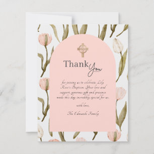 Carte De Remerciements Tulipes aquarelles roses et blanches Baptême