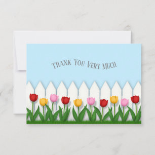 Carte De Remerciements Tulipes joyeuses & Clôture blanche personnalisée