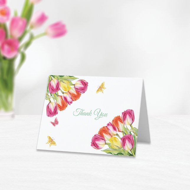 Carte De Remerciements Tulipes & Papillons Fête de mariage blanc    (Créateur téléchargé)