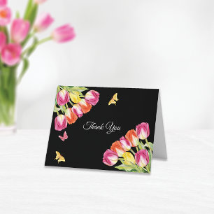 Carte De Remerciements Tulipes & Papillons Mariage Black Shower   