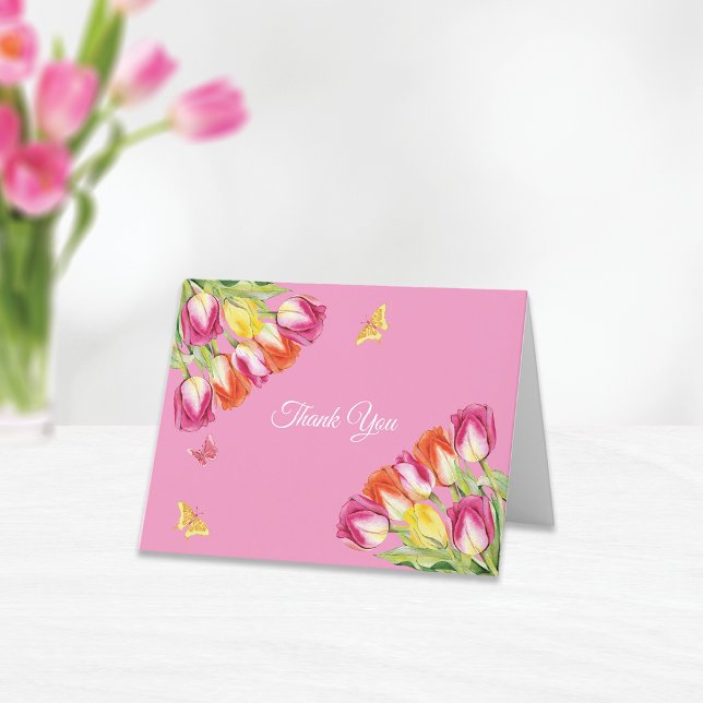 Carte De Remerciements Tulipes & Papillons Rose Baby Shower    (Créateur téléchargé)