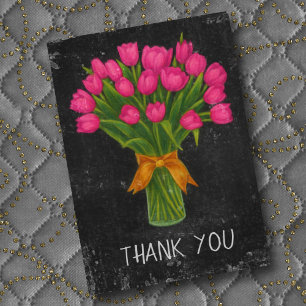 Carte De Remerciements Tulipes roses du tableau noir