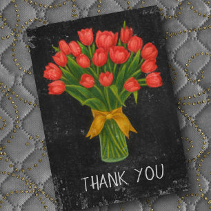 Carte De Remerciements Tulipes rouges en tableau noir