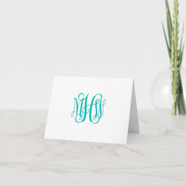 Carte De Remerciements Turquoise 3 Script initial de vigne Monogramme do- (Devant)
