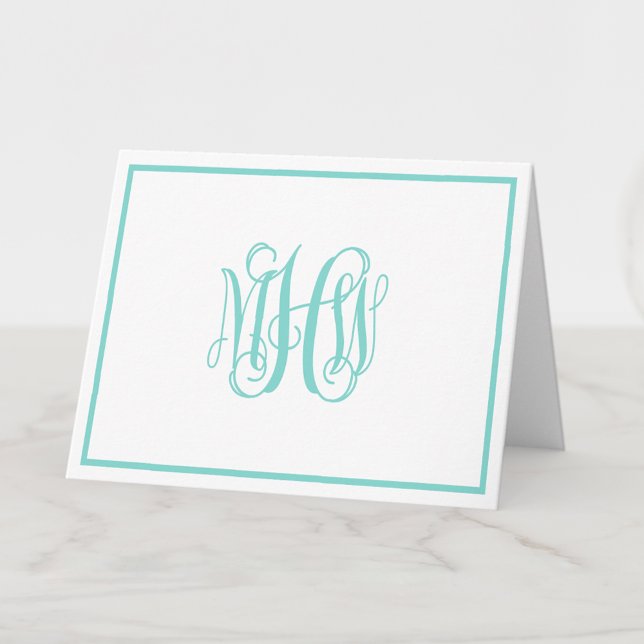 Carte De Remerciements Turquoise Aq 3 Init Vigne Script Monogramme DIY Fo (Créateur téléchargé)